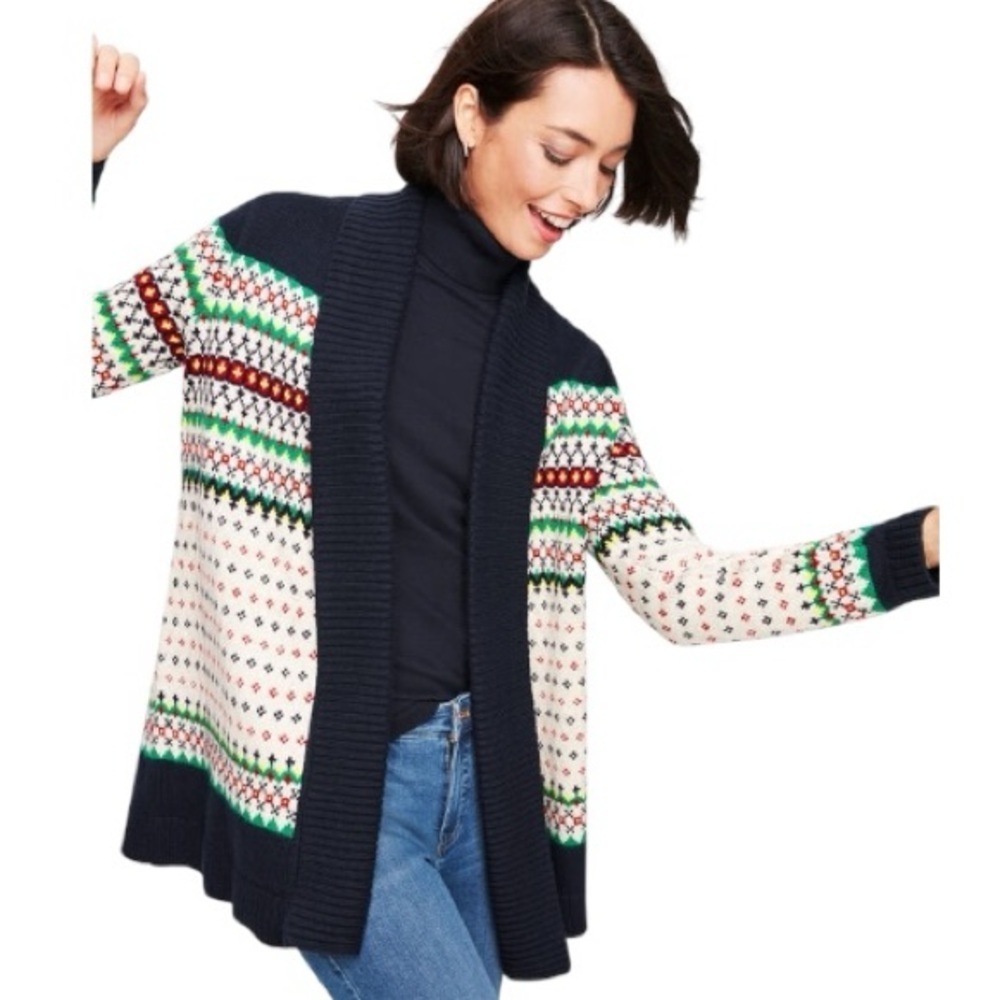 Talbots Women’s Fair Aisle Shawl Collar Open Knit Cardigan Sweater Size XL